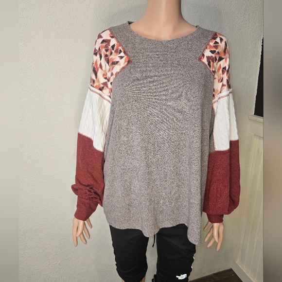 Women's Maurices Colorblock Light-Weight Sweater Gray  Maroon White Size Xl - Picture 6 of 9